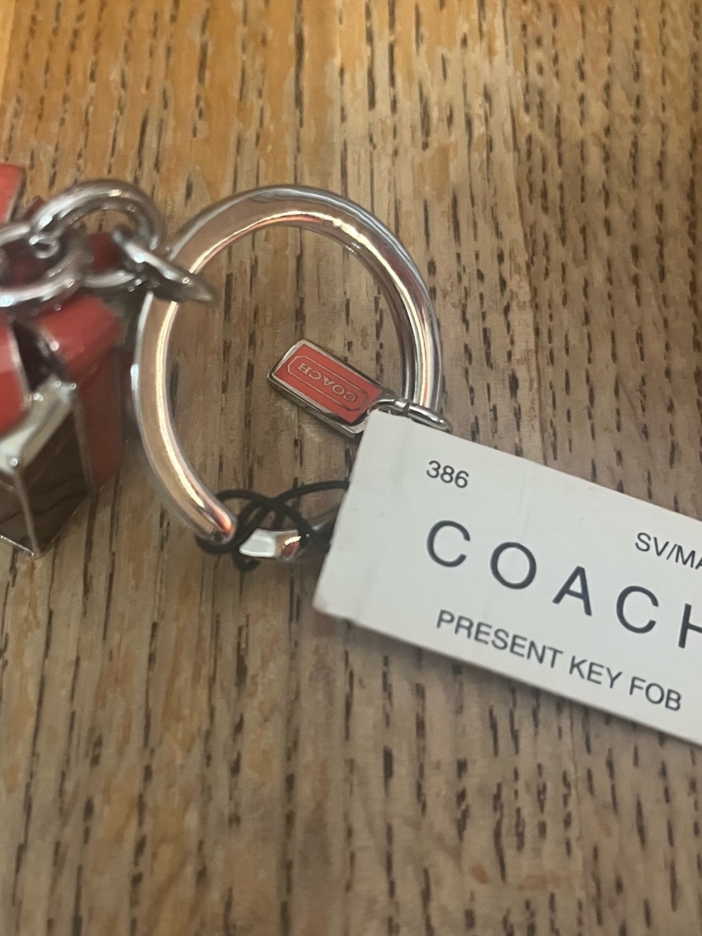 Coach Silver and Red Enamel Present Key Fob New with 🏷️ - Picture 2 of 6